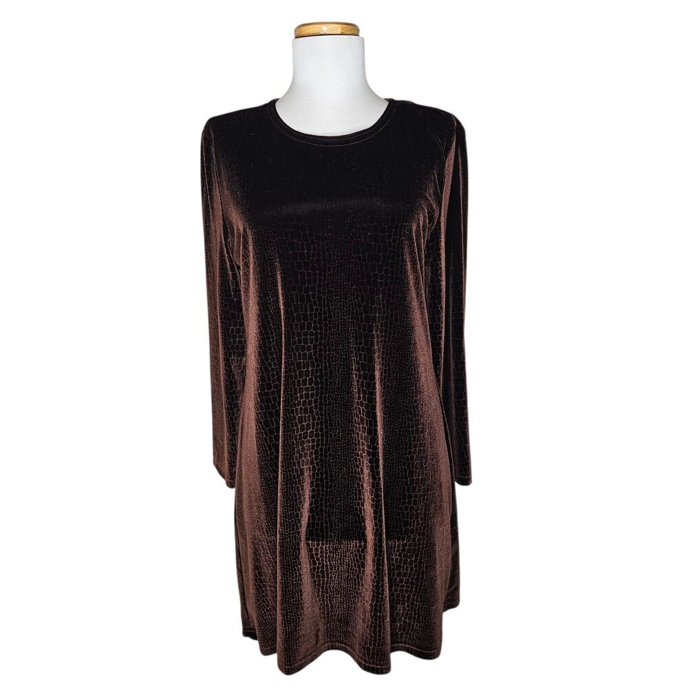 VTG Ronni Nicole Chocolate Brown Velvet Mini Dress Croc Embossed Whimsigoth 10P